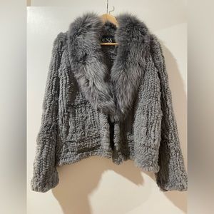 Dena Gray Real Fox Fur Cardigan Coat  Y2K